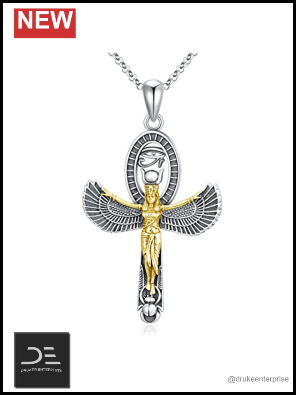 Sterling Silver Egyptian Goddess Pendant Necklace Women 18"